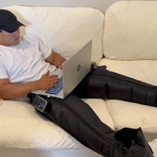 Customer photo review of Air Compression Massager – Wireless Recovery for Leg Circulation & Muscle Relief