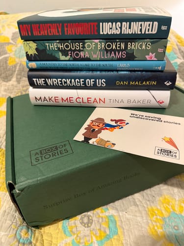 Customer photo review of Surprise Box of Books - 4 Books & Goodies