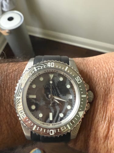 Customer photo review of Oceaneva Mens Deep Marine Explorer II Silver Damascus Steel Dial Watch Rubber Strap