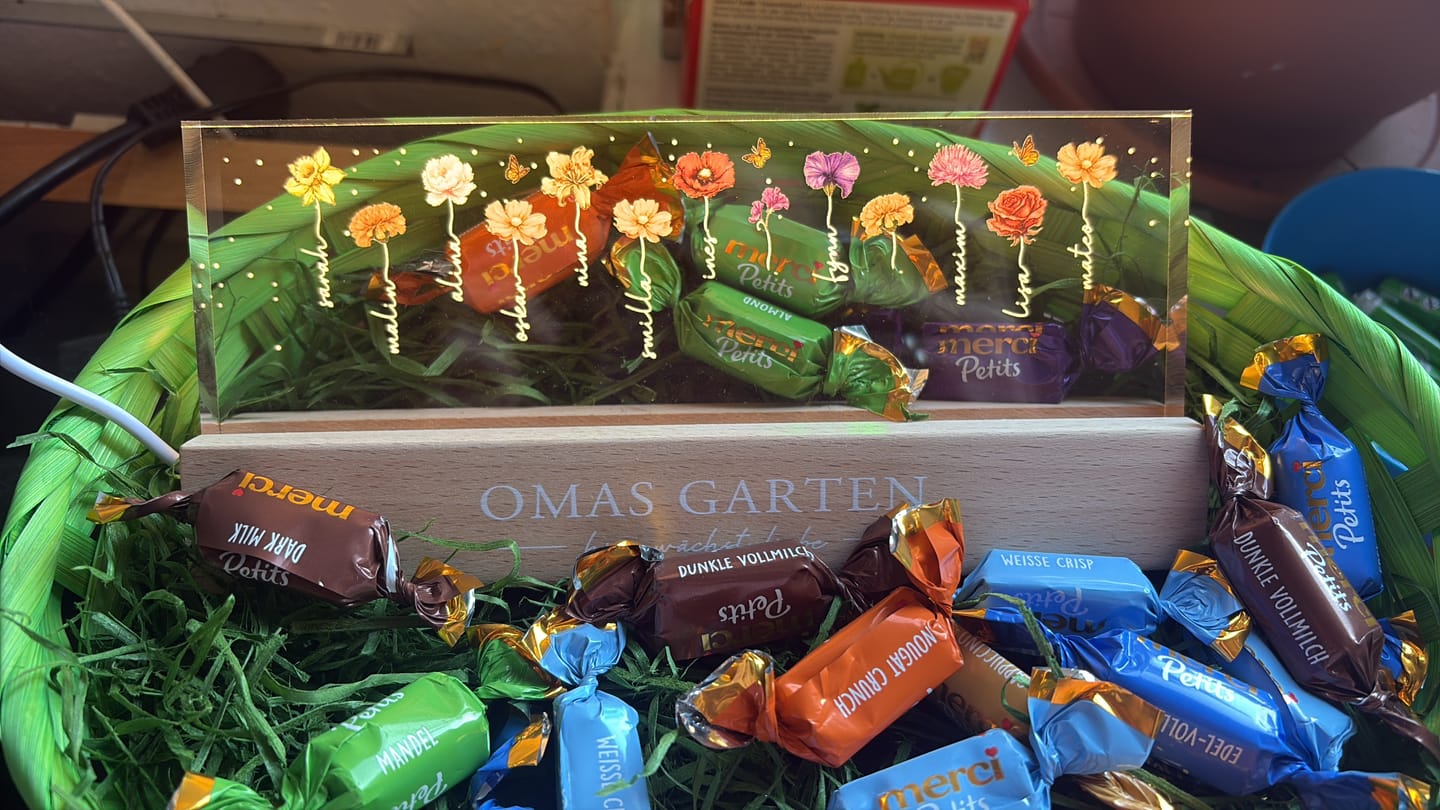 Customer photo review of Omas Garten - Personaliserter LED Aufsteller mit Blumen und Namen
