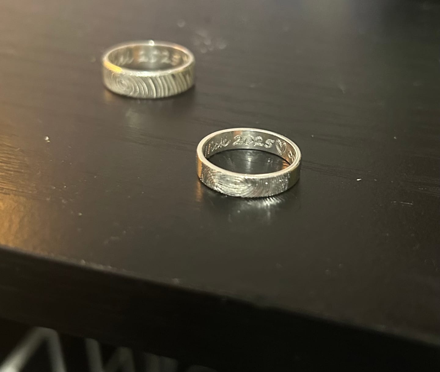 Customer photo review of Custom Fingerprint Engraved Wide Unisex Ring Band [6mm], Sterling Silver, Gold Vermeil, Personalized Memorial Christmas Gift for Loss of Family Member