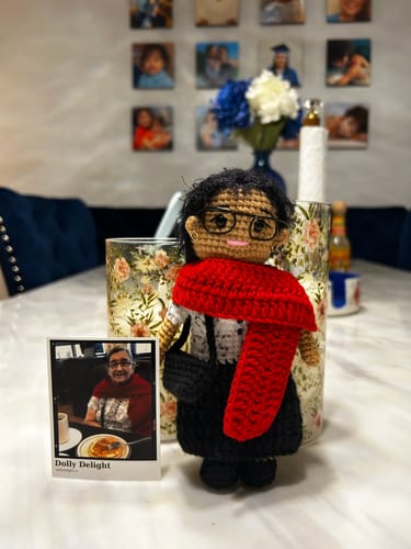 Customer photo review of Dolly® Personalized Crochet Doll with Photo Card