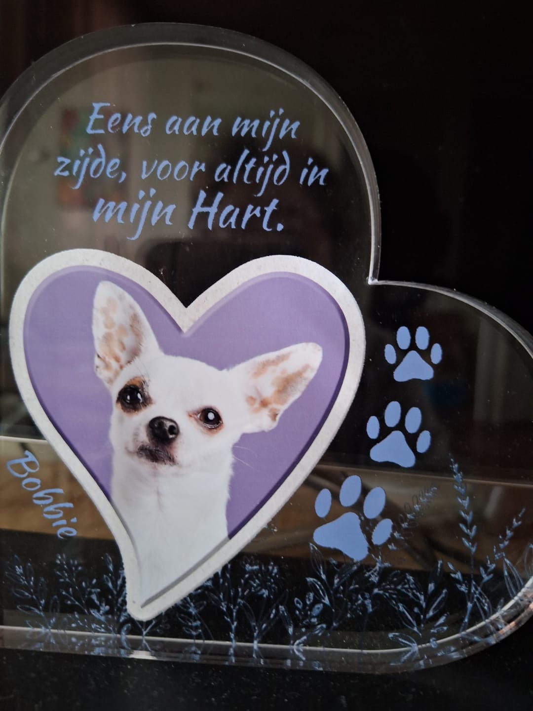 Customer photo review of Eens aan mijn zijde - Gepersonaliseerd glazen hart