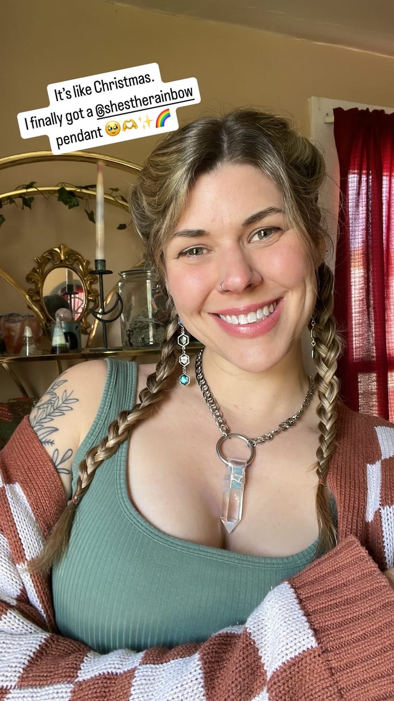 Customer photo review of Holographic Angel Aura Quartz Necklace