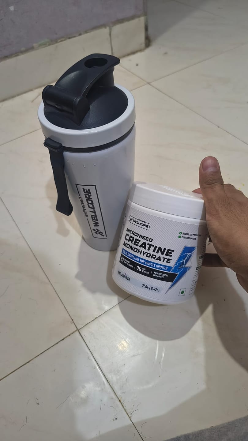 Customer photo review of Wellcore - Micronised Creatine Monohydrate (83 Servings, Unflavoured) + Premium Steel Shaker | Muscle Growth & Recovery | Trustified Certified