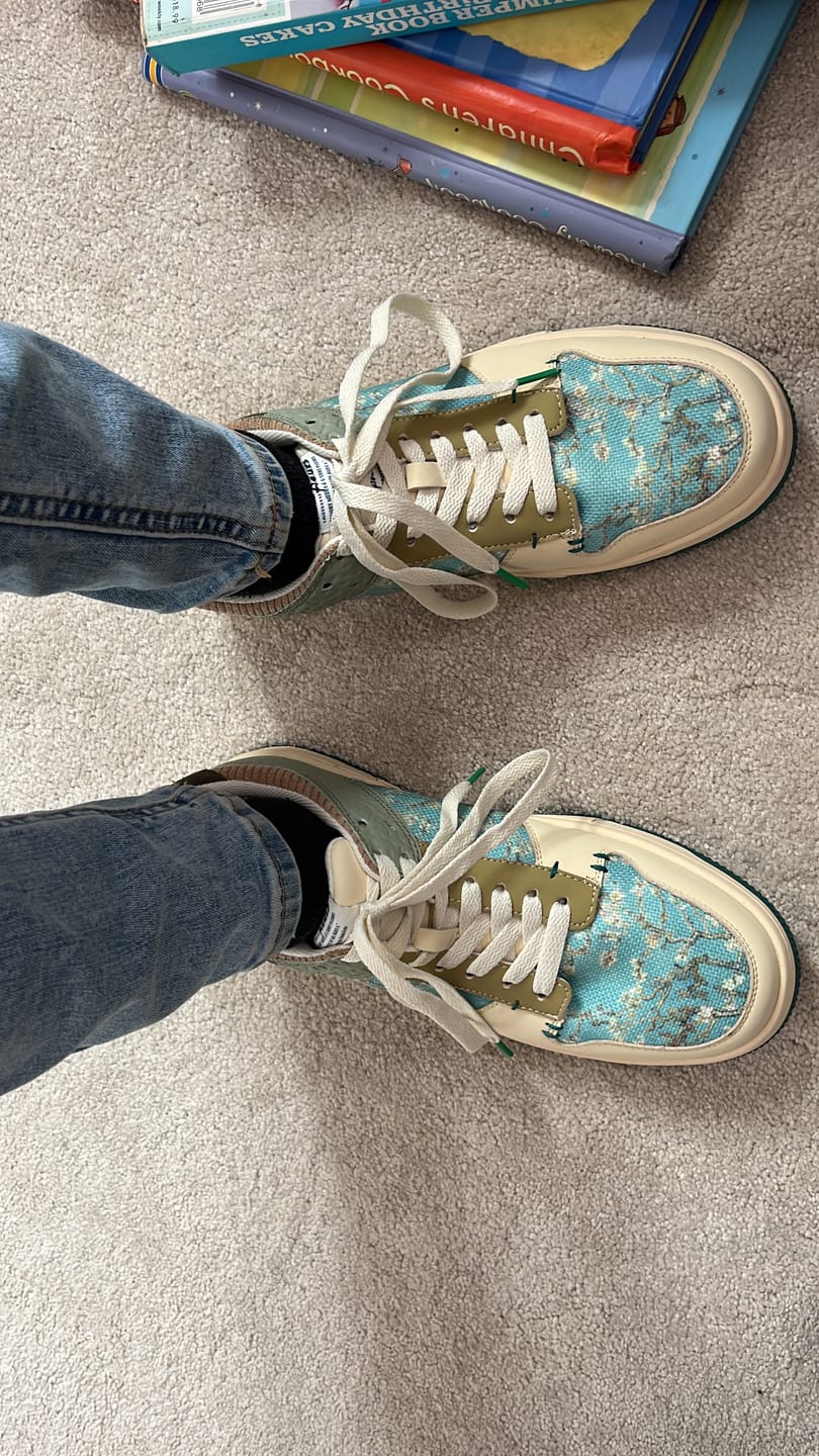 Customer photo review of Van Gogh Almond Blossoms inspired sneakers