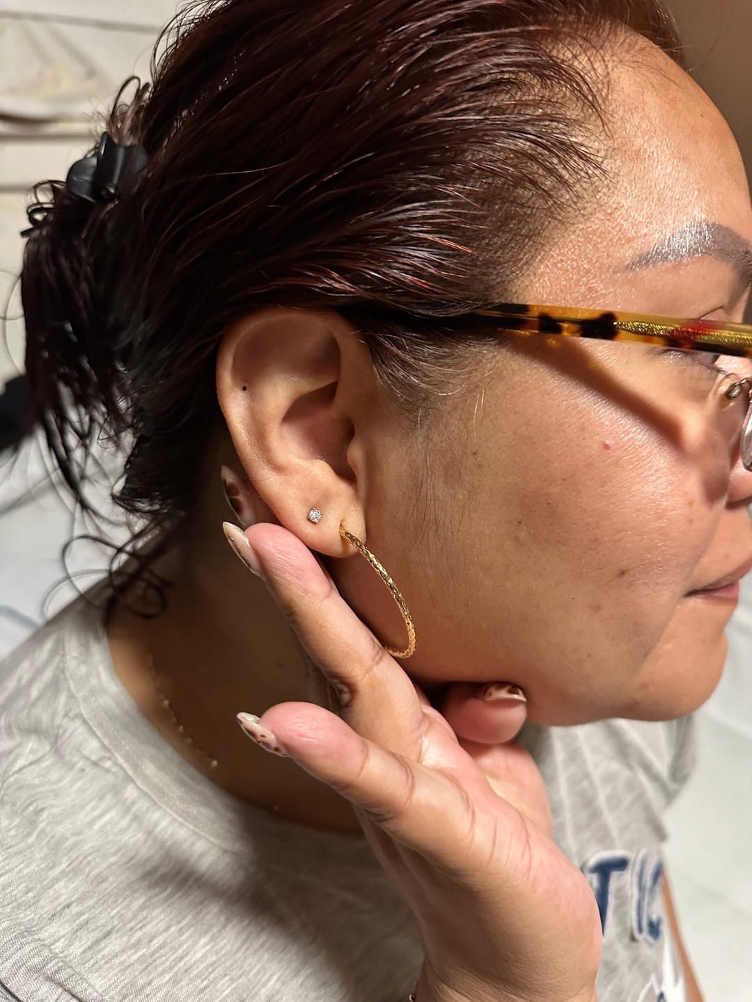 Customer photo review of Round Solitaire Stud Earrings - Moissanites