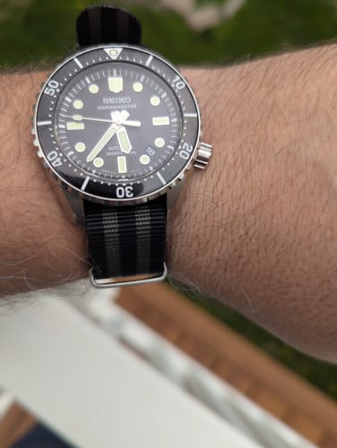 Customer photo review of Black and Green Striped Nylon Single-Piece