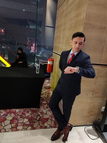 Customer photo review of Trousers With Belt Loop - Deep Blue Stripes (Slim Straight)