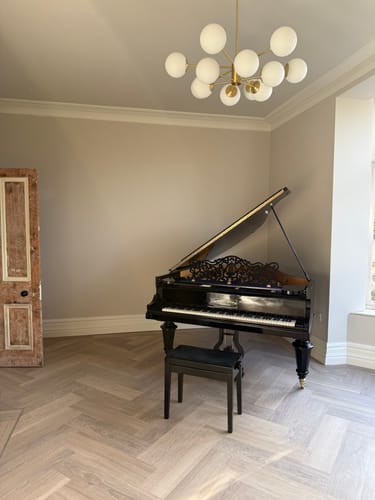 Customer photo review of 6/8/12-Light Mid-Century Modern Opal White Glass Globe Chandelier