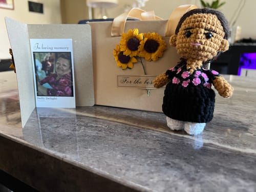 Customer photo review of Dolly® Personalized Crochet Doll with Photo Card