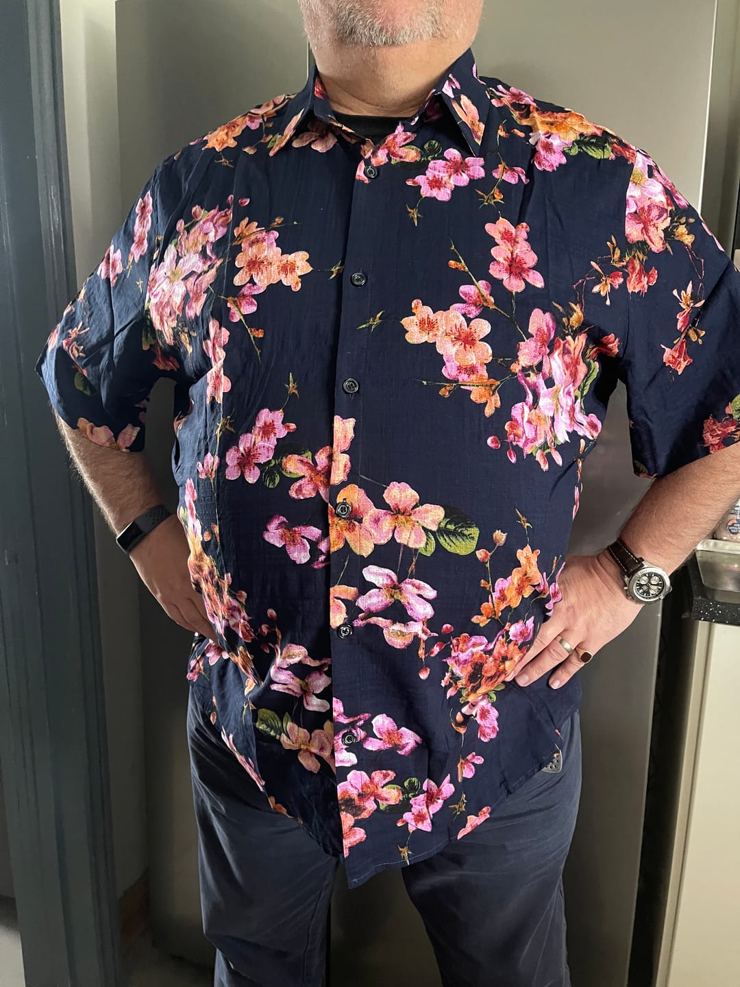 Customer photo review of Men's Flower Print Cotton Floral Hawaiian Button Up Short Sleeve Shirt
