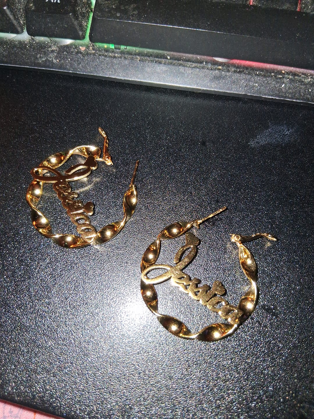 Customer photo review of Name Twirl Hoop Earrings