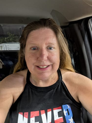 Customer photo review of Never Give up Patriot Rocker Tank Top