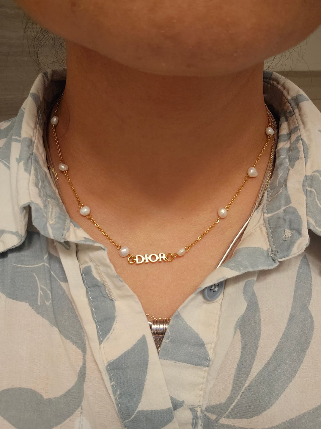 Customer photo review of Luxe Pearl Minimalist Necklace