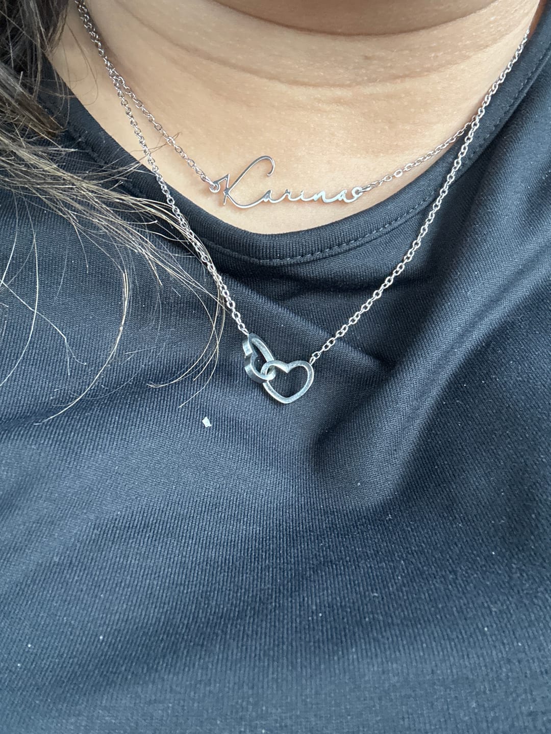 Customer photo review of Engraved Double Heart Necklace