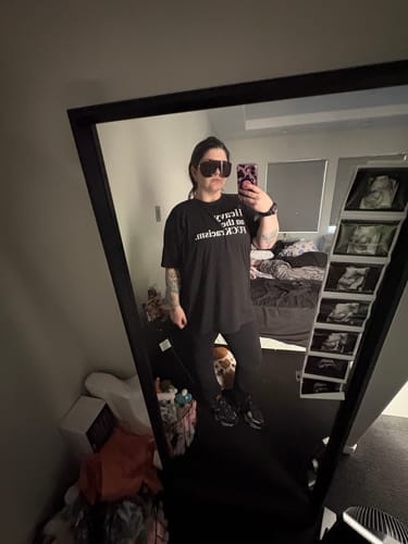 Customer photo review of Heavy on F$$k Racism Unisex Premium T-Shirt
