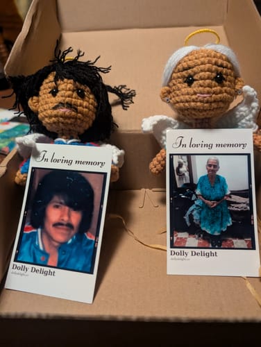 Customer photo review of Dolly® Personalized Crochet Doll with Photo Card