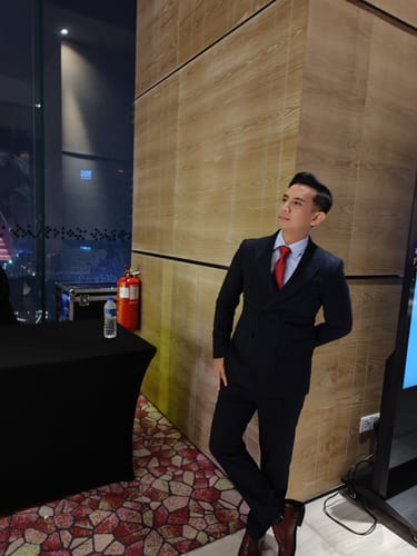 Customer photo review of Double Breasted Suit Blazer - Deep Blue Stripes (Peak Lapel)