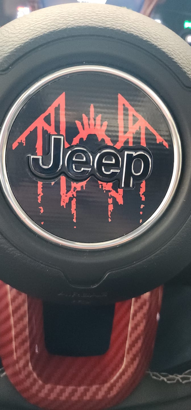 Customer photo review of Design Your Own Steering Wheel Decal for Jeep