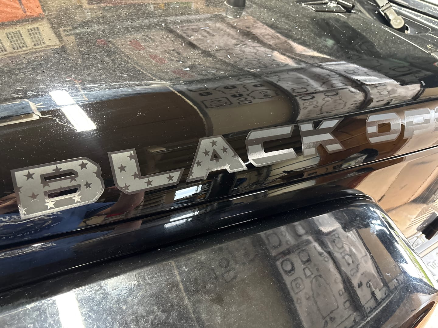 Customer photo review of Premium Black Flag Hood Lettering | Set of 2