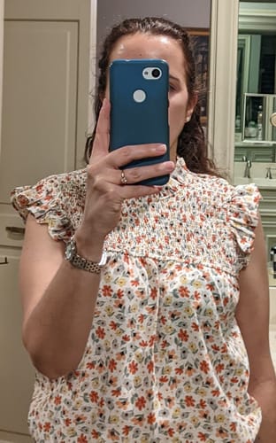 Customer photo review of Smocked Ruffle Trim Floral Tank