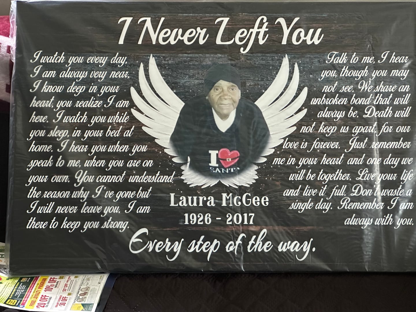 Customer photo review of Personalized Canvas Prints, Custom Photo, Memorial Gifts, Sympathy Gifts, Angel Wings I Never Left You Love Dem Canvas