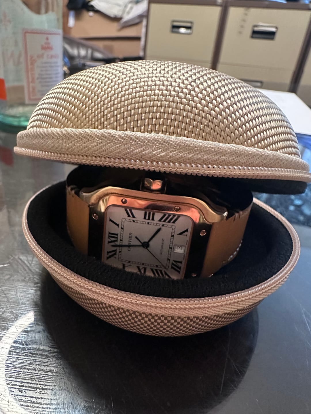 Customer photo review of Gold Single Watch Travel Case – Protective & Travel Friendly