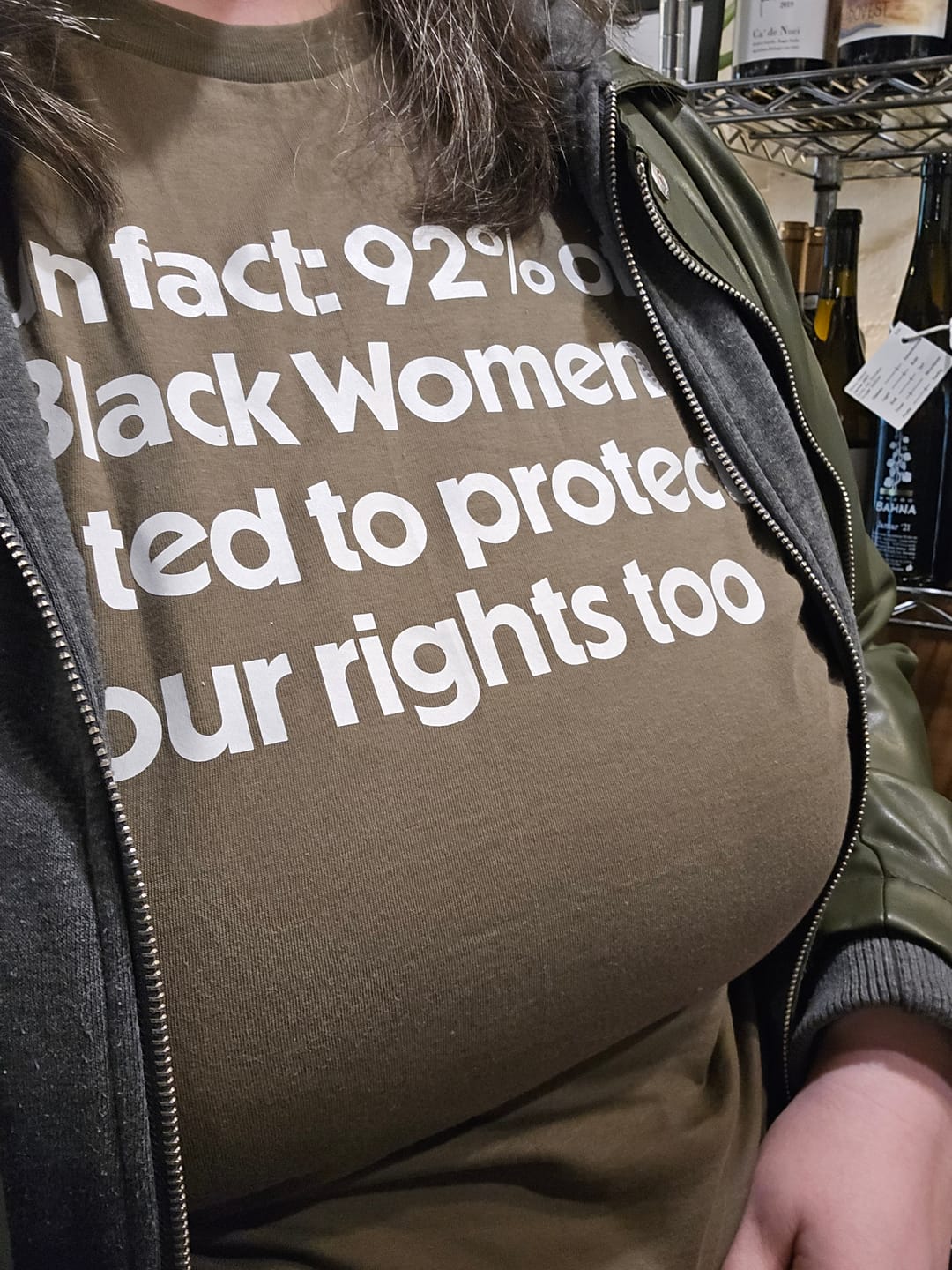 Customer photo review of Fun Fact 92 Percent of Black Women Voted to Protect Your Rights Too Unisex Tee