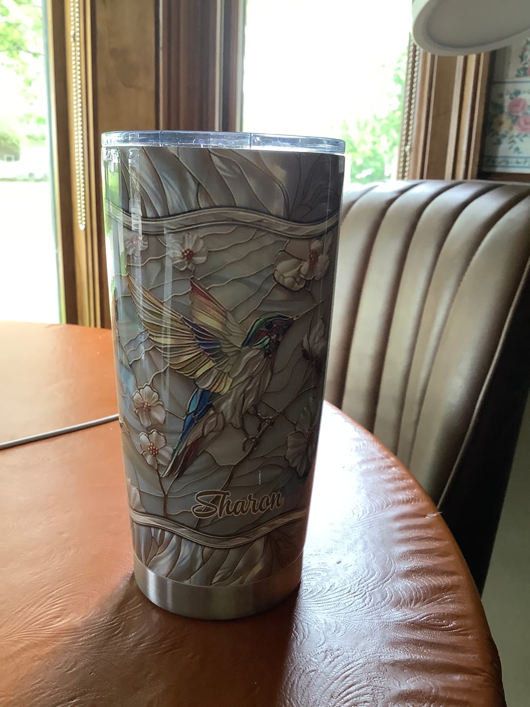Customer photo review of Stained Glass Hummingbird Personalized Tumbler