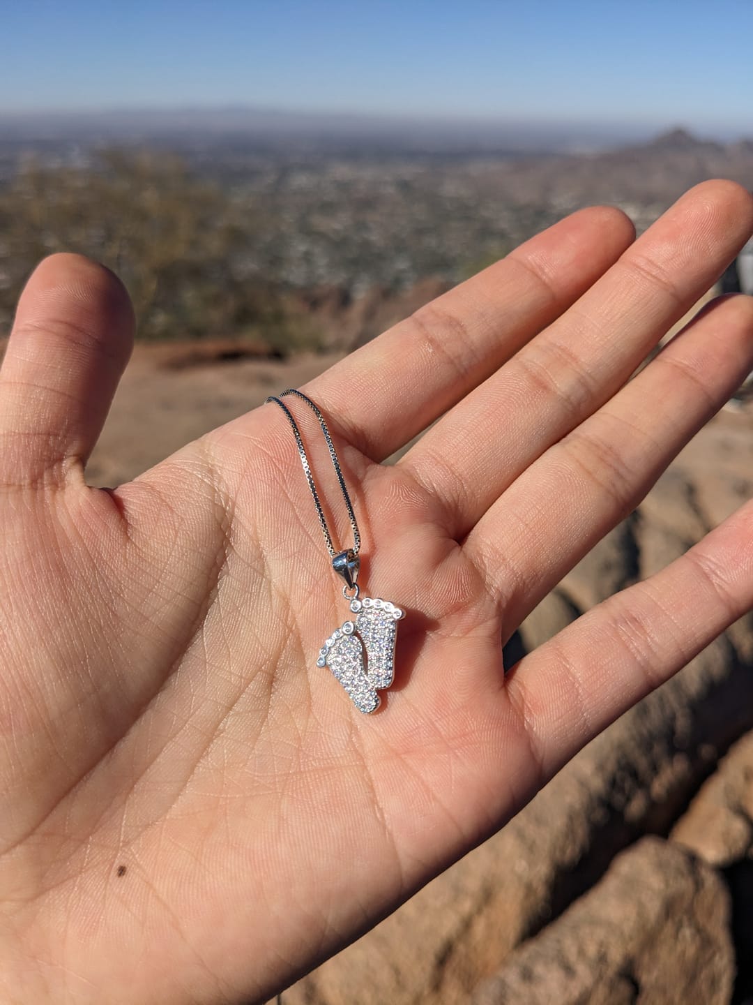 Customer photo review of (Almost Sold Out) Bump to Mom Tiny Steps Necklace