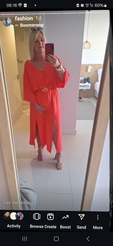 Customer photo review of Avery Coral Front Slit Dress