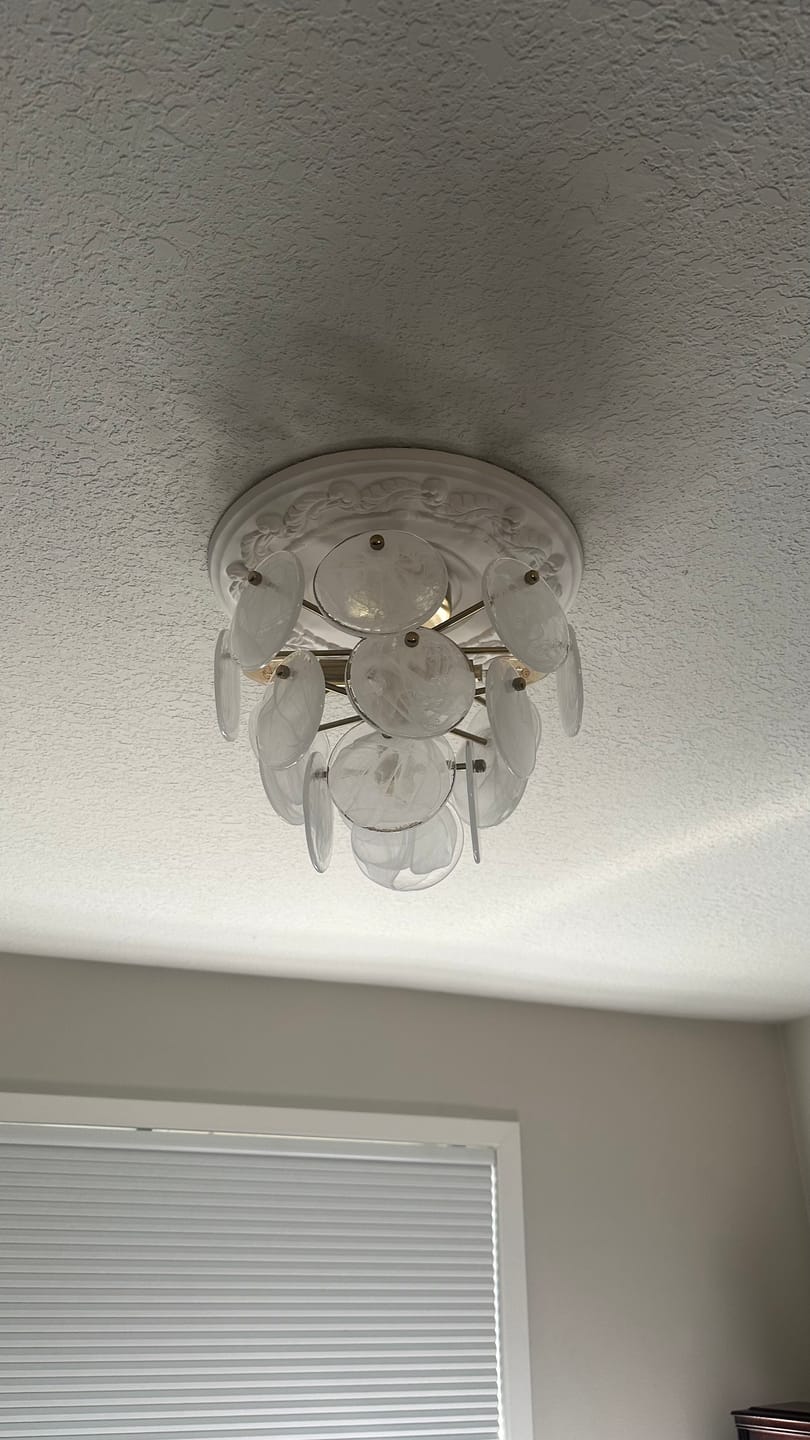 Customer photo review of Brass Tiered Opal Swirl Glass Semi Flush Chandelier