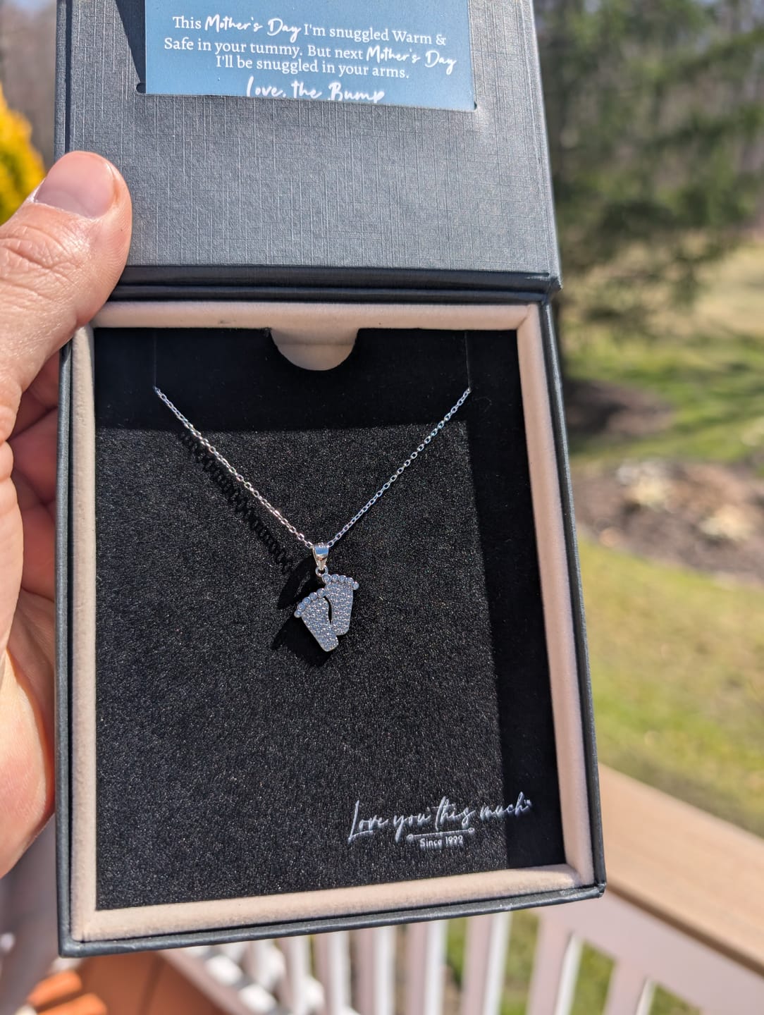 Customer photo review of (Almost Sold Out) Bump to Mom Tiny Steps Necklace