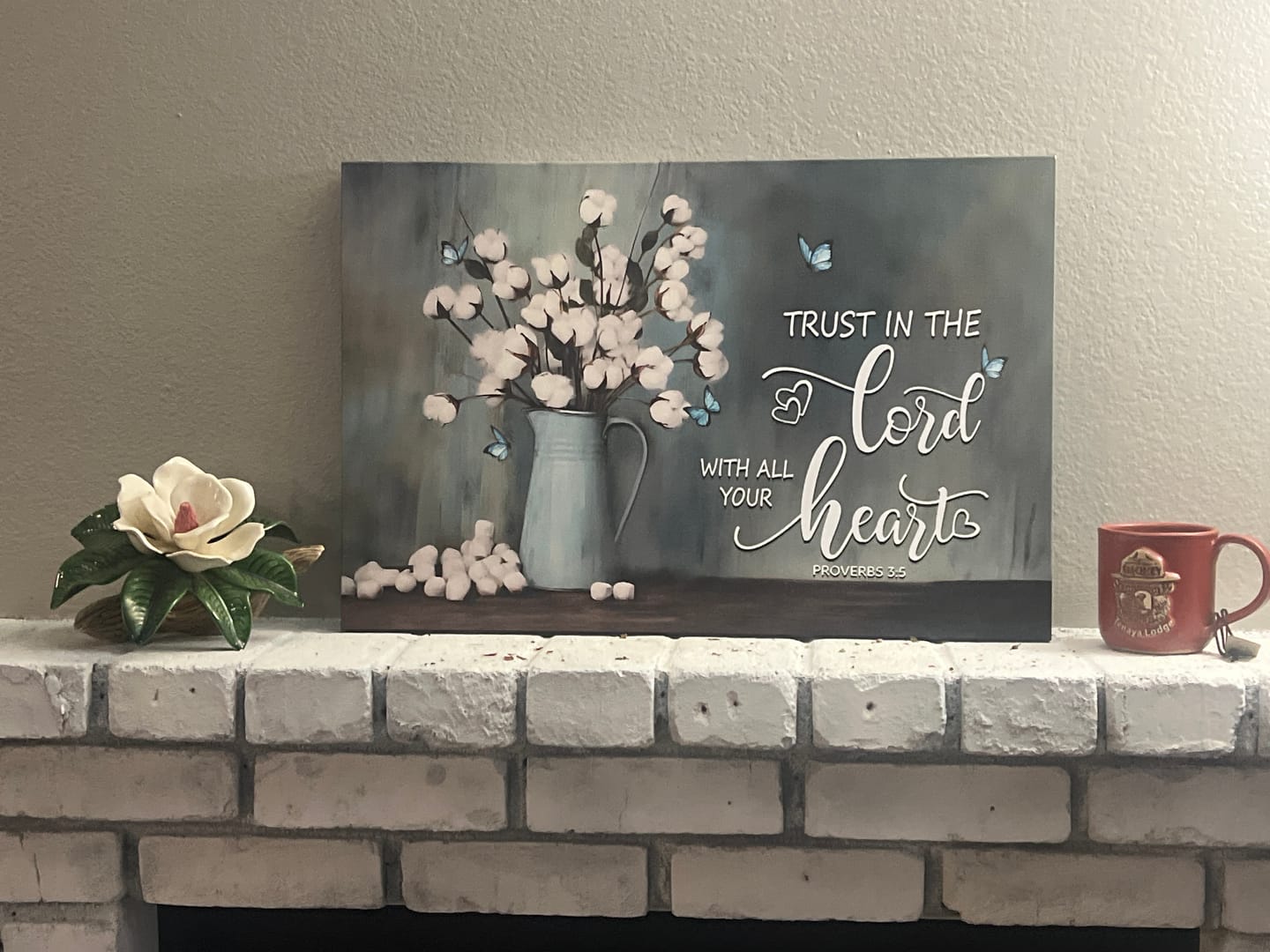Customer photo review of Trust in the Lord With All Your Heart, Cotton Flowers in Vase, Wall Art Canvas