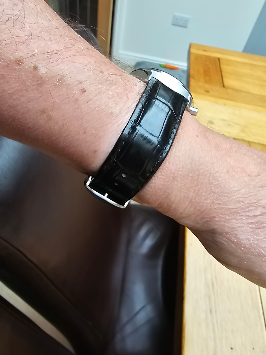 Customer photo review of Genuine Leather Calfskin Premium Watch Strap with Stainless Steel Deployant Butterfly Clasp