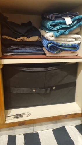 Customer photo review of Qoolish 16-Pair Black Shoe Organizer - Clear, Foldable, Space-Saving with Reinforced Base