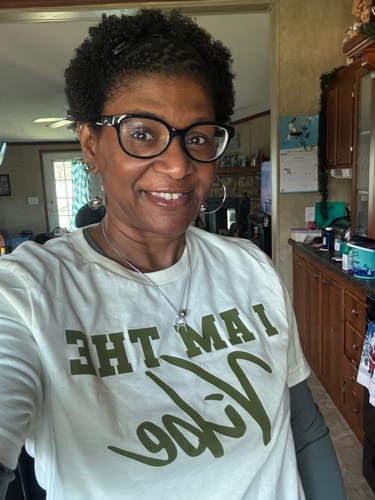 Customer photo review of I Am The Vibe T-Shirt (Cream Shirt/Olive Print)