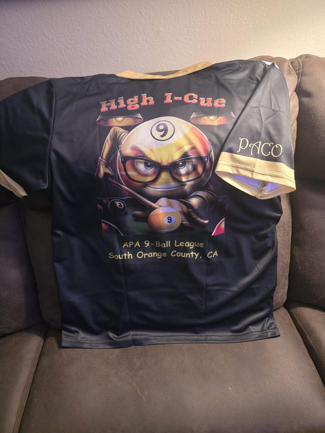 Customer photo review of 9 Ball Skull Argyle Pattern Custom Billiard Shirts for Men, Team a Custom Name Billiard SO1382