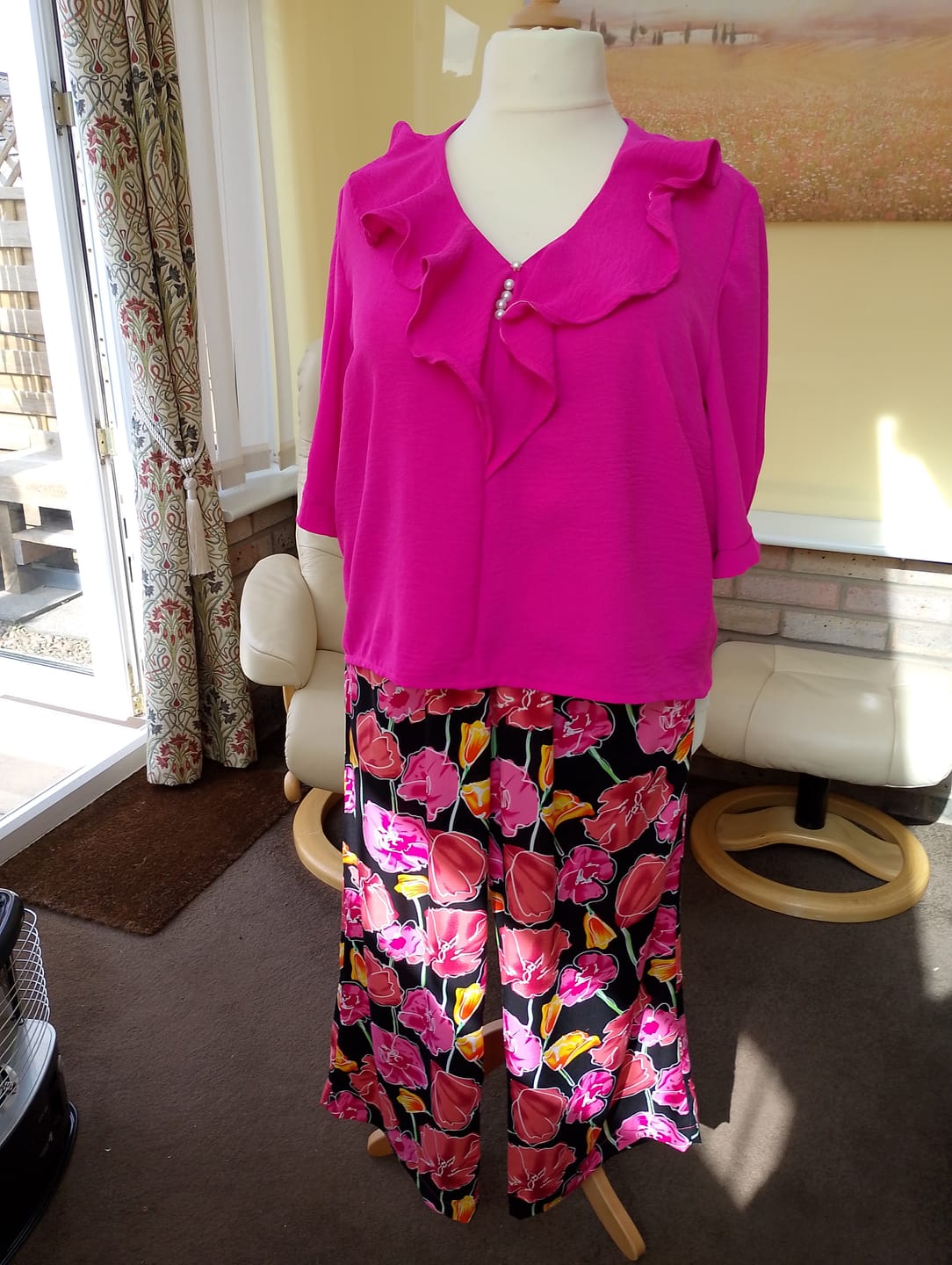 Customer photo review of Flower Drawings on Black Viscose Challis Fabric