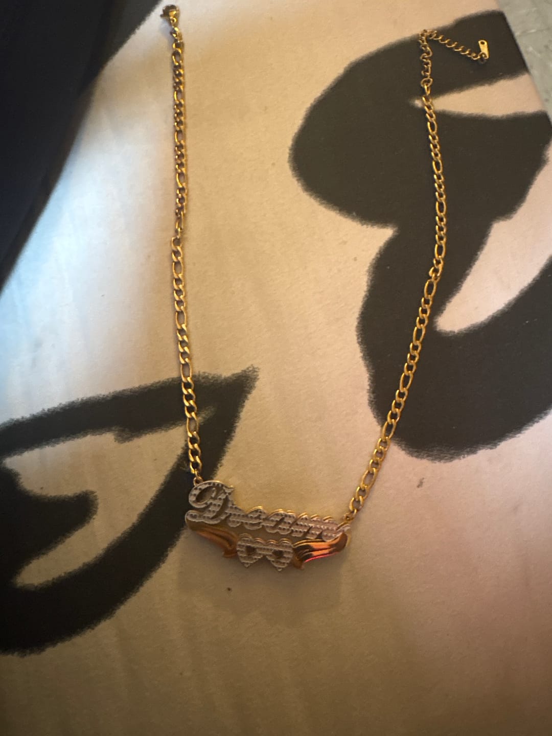 Customer photo review of Kids Double Plated Hearts Name Necklace w/ Figaro Chain