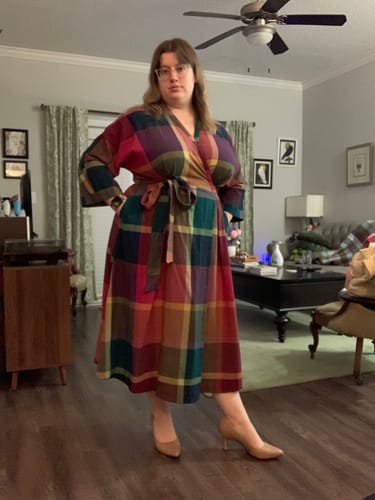 Customer photo review of TARA WRAP DRESS | MADRAS CHEX