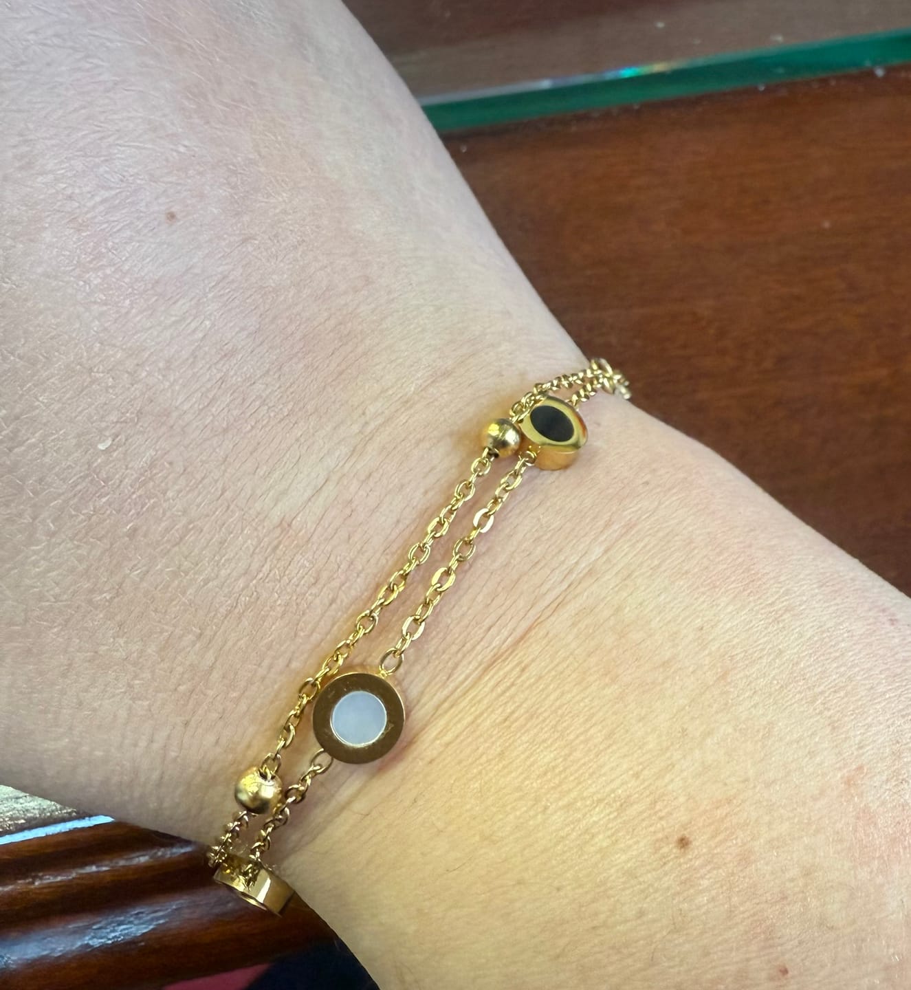 Customer photo review of Onyx & White Stone Bracelet