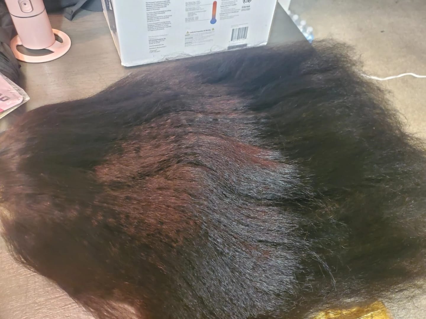 Customer photo review of MORE FACE Pre-bleached Kinky Straight Wear Go Glueless Wig 7x5 Pre-cut HD Lace Pre-plucked