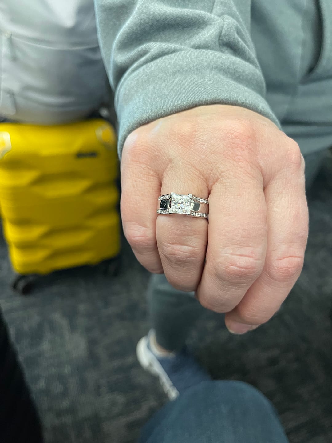 Customer photo review of Princess Cut Moissanite Triple Row Pave Engagement Ring