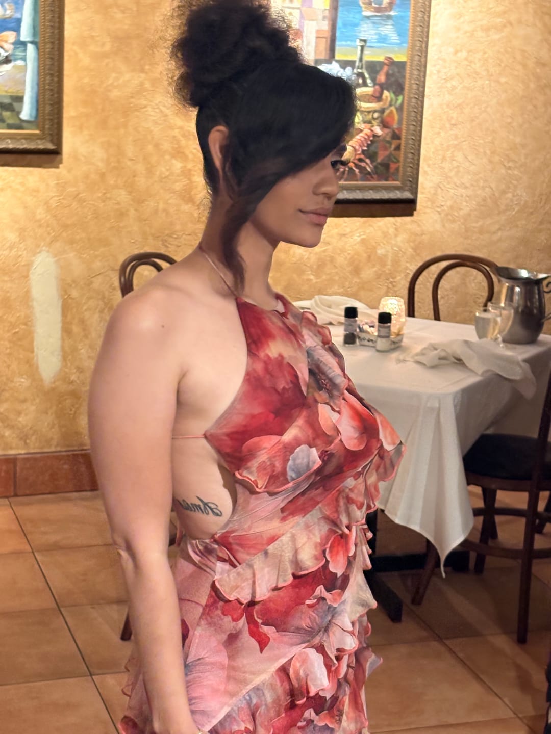 Customer photo review of Hopeless Romantic Mesh Print Ruffle Dress