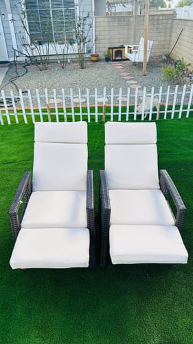 Customer photo review of HOMREST Outdoor Recliner Chair Set of 2, Outdoor Lounge Recliner up to 150°with Removable Cushion, Khaki