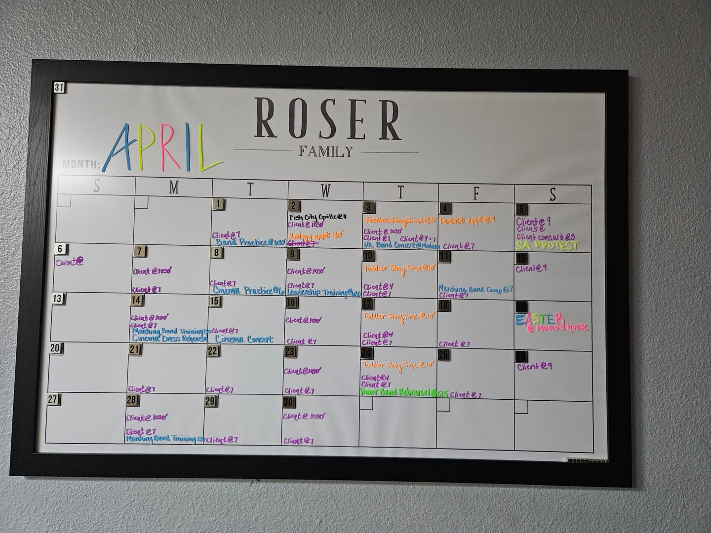 Customer photo review of Monthly Framed Whiteboard Calendar | Horizontal Swanson