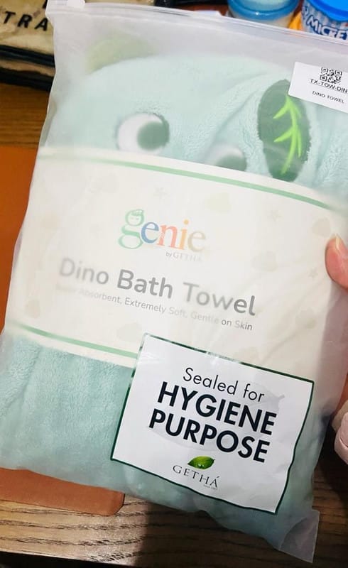 Customer photo review of Genie Dino Bath Towel