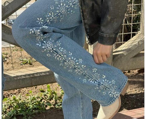 Customer photo review of Wildflower Rhinestone Embellished Wide Leg Jeans